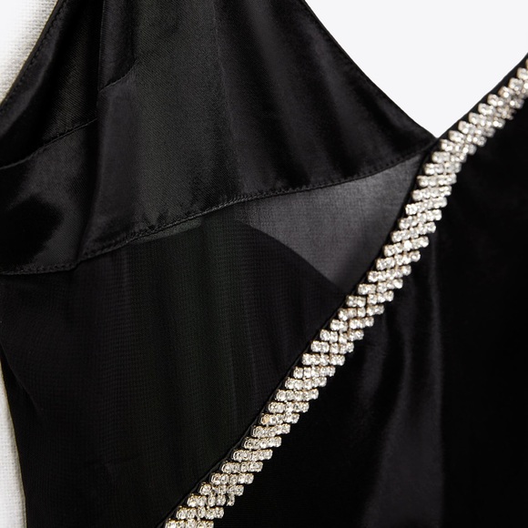 Zara Satin Effect Rhinestone Midi Dress S - Picture 6 of 11